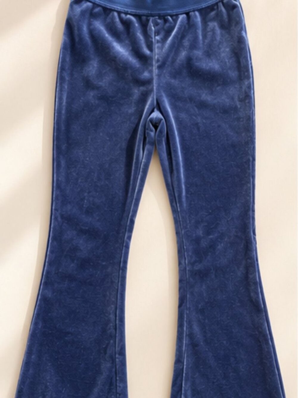 Owillo Girls Blue Velour Flare Pants Y2K Soft Stretch Size S